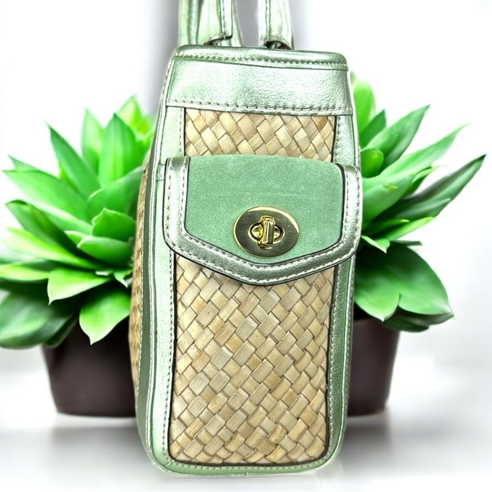 Coach Green and Tan Tote with Woven Design - Picture 4 of 16